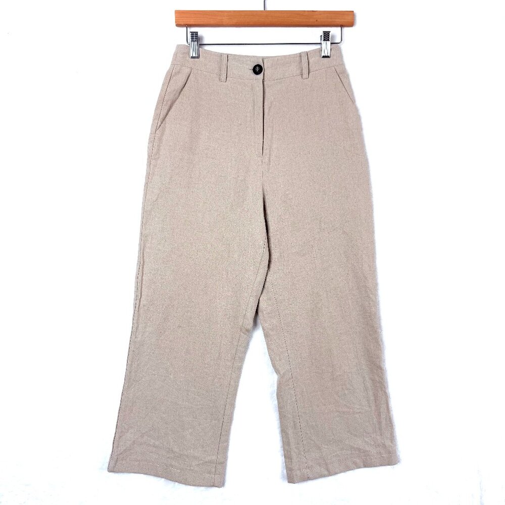 NA-KD High Waist Cropped Linen Blend Wide Leg Pants Womens EU 32 US XXS Beige